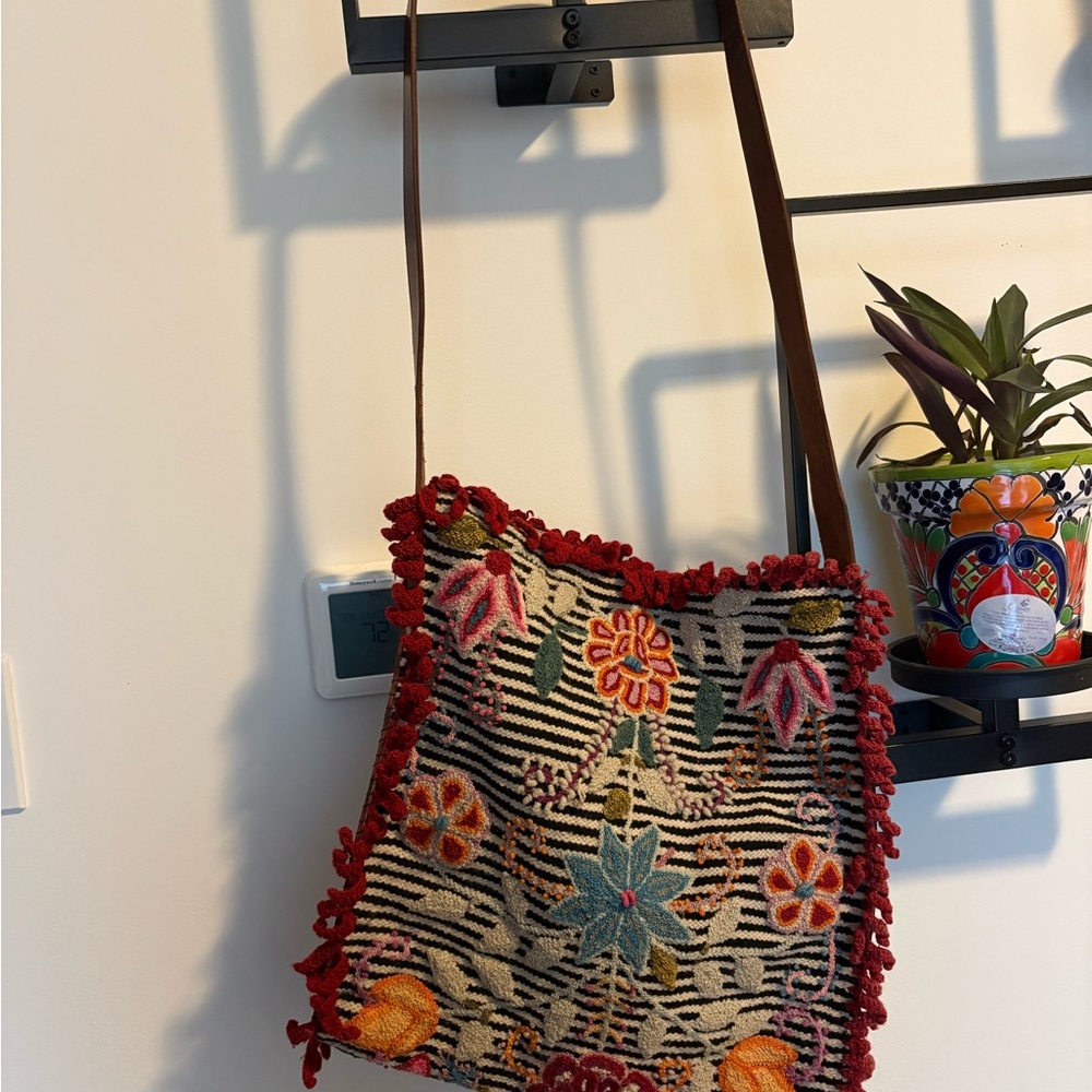 Peruvian Connection Embroidered Floral Shoulder Bag
